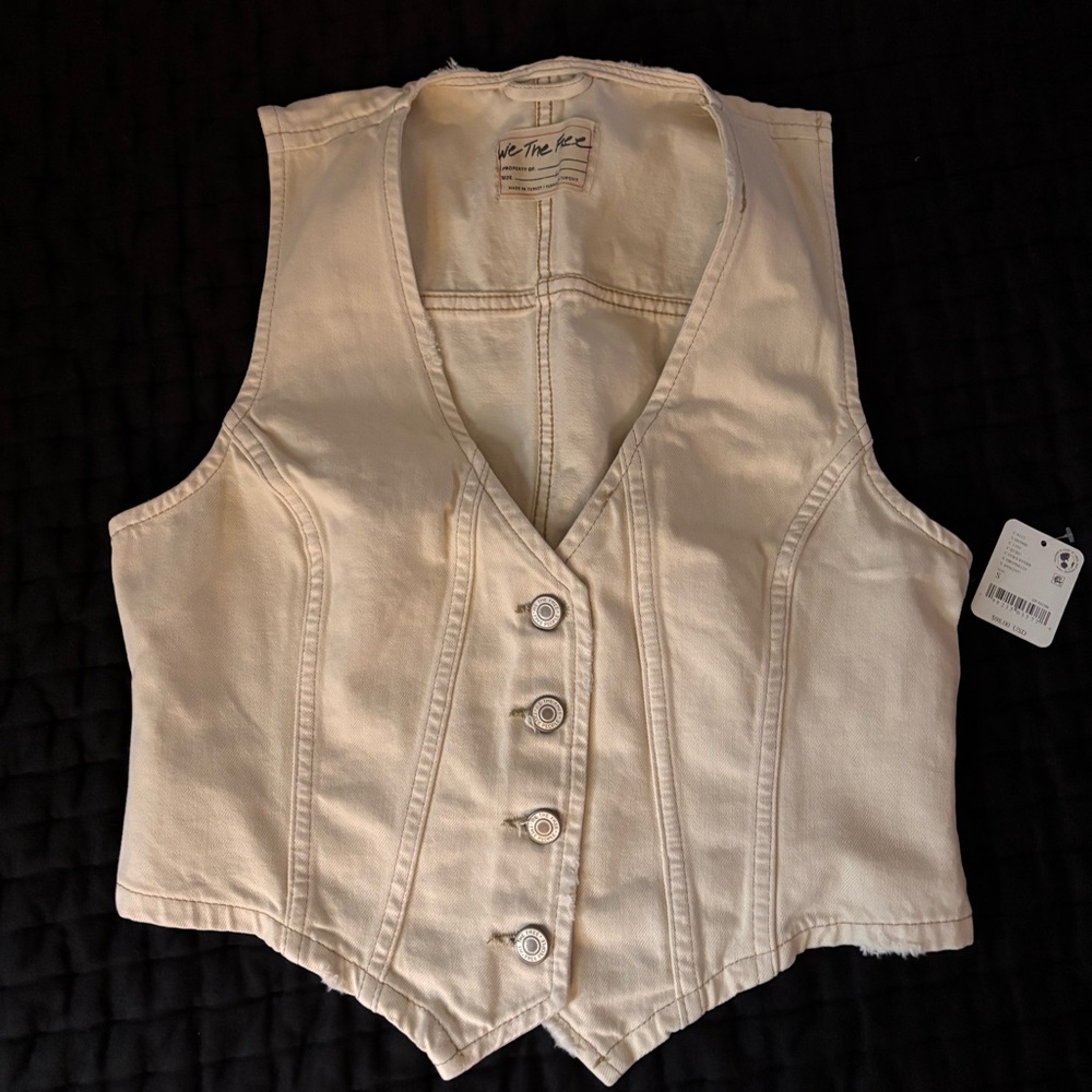 Free People Cream Button Down Vest